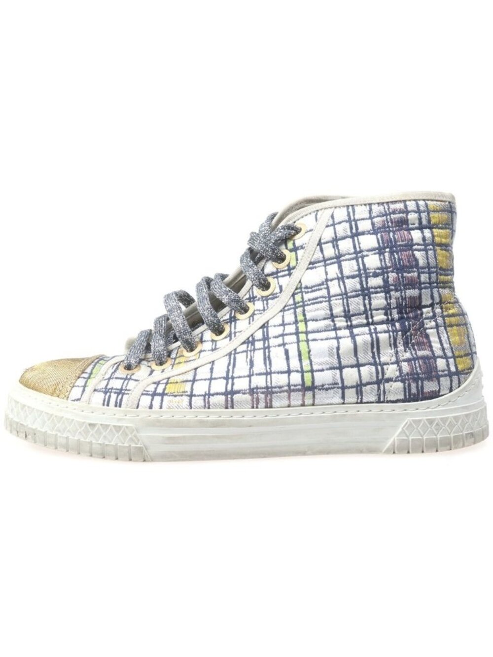 Chanel Tweed CC Logo High-Top Sneakers Silver